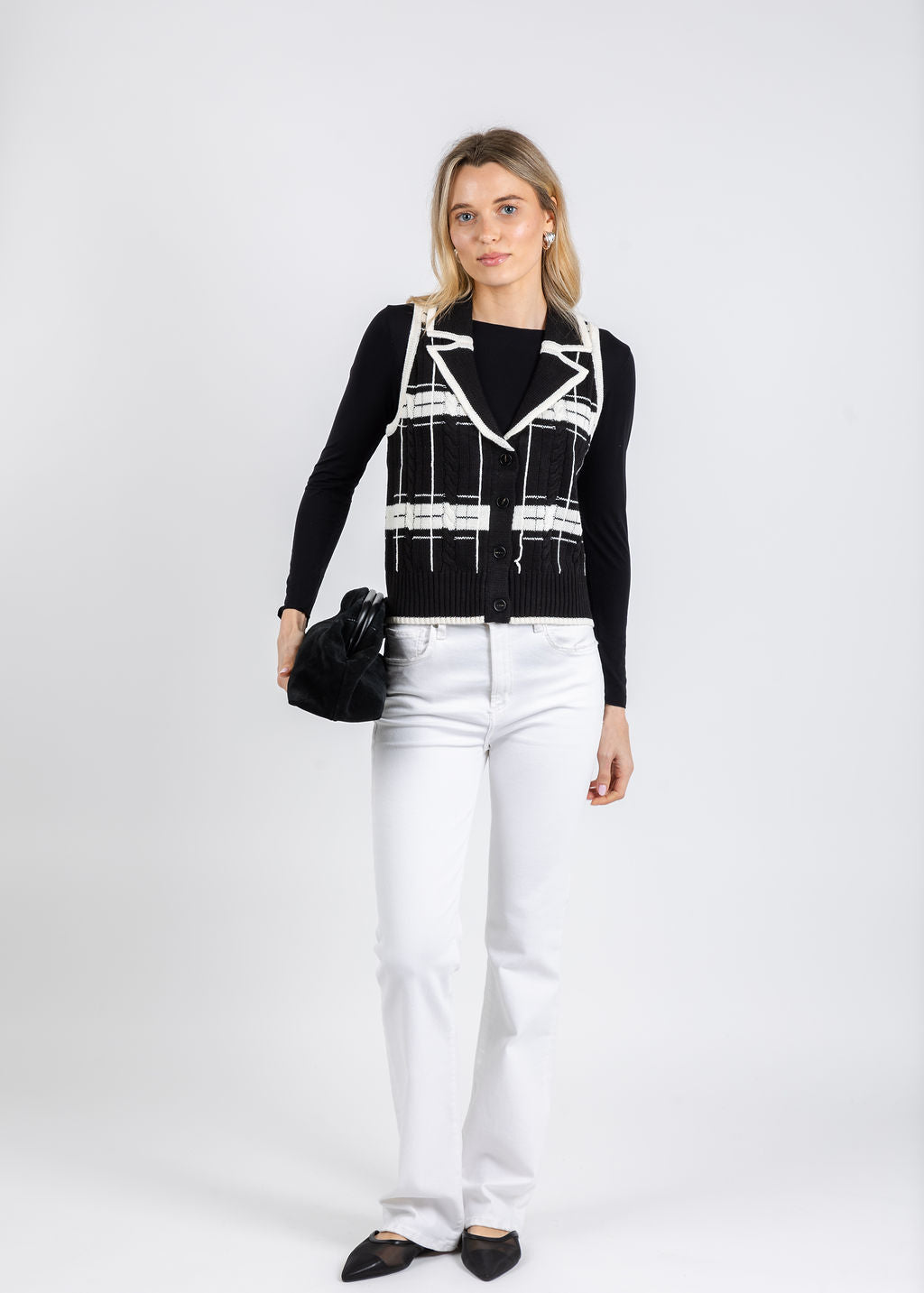 BK Eden Specialty Stitch Vest in Black/White available at Barbara Katz