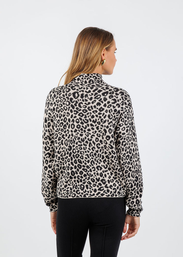 BK Esme Leopard Half-Zip in Biscotti/Ebony available at Barbara Katz