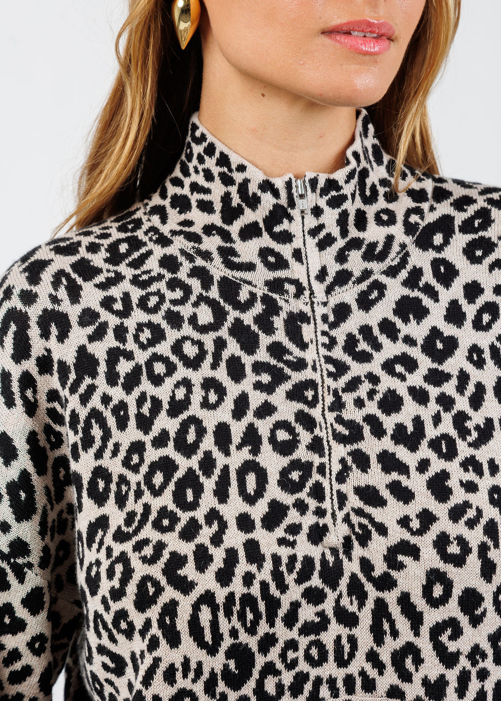 BK Esme Leopard Half-Zip in Biscotti/Ebony available at Barbara Katz