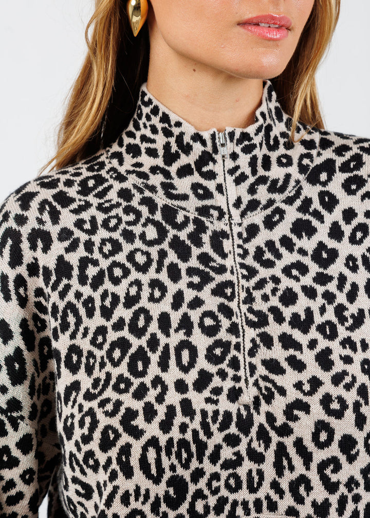 BK Esme Leopard Half-Zip in Biscotti/Ebony available at Barbara Katz