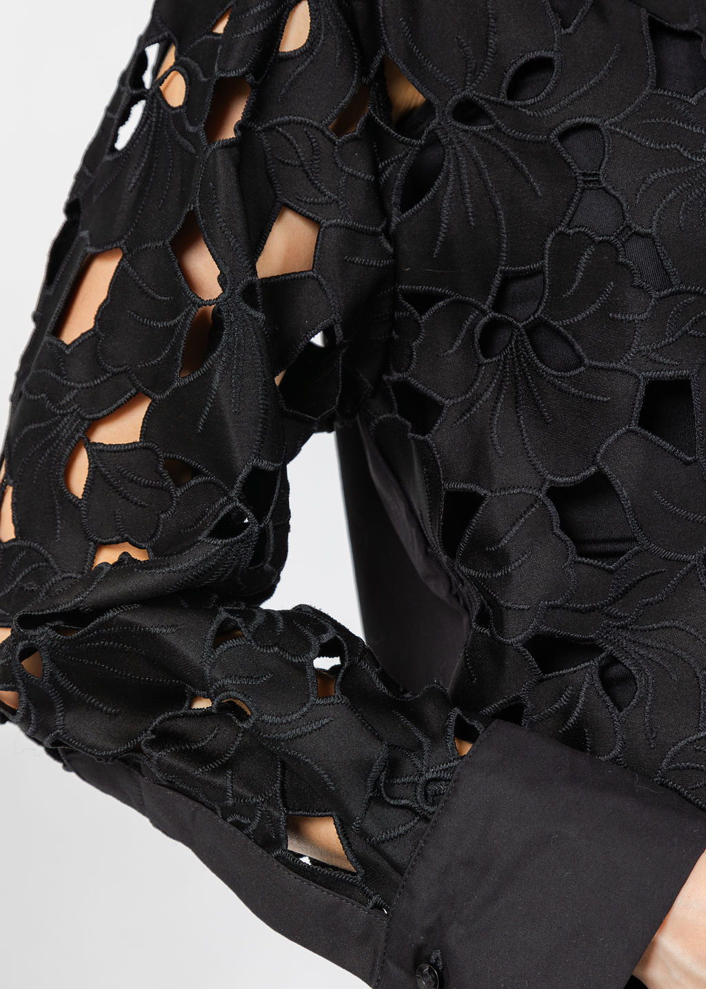 BK Eyelet Detailed Long Sleeve Top in Black available at Barbara Katz