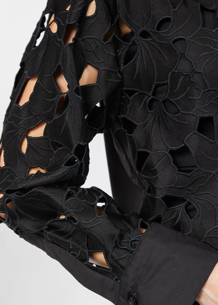 BK Eyelet Detailed Long Sleeve Top in Black available at Barbara Katz