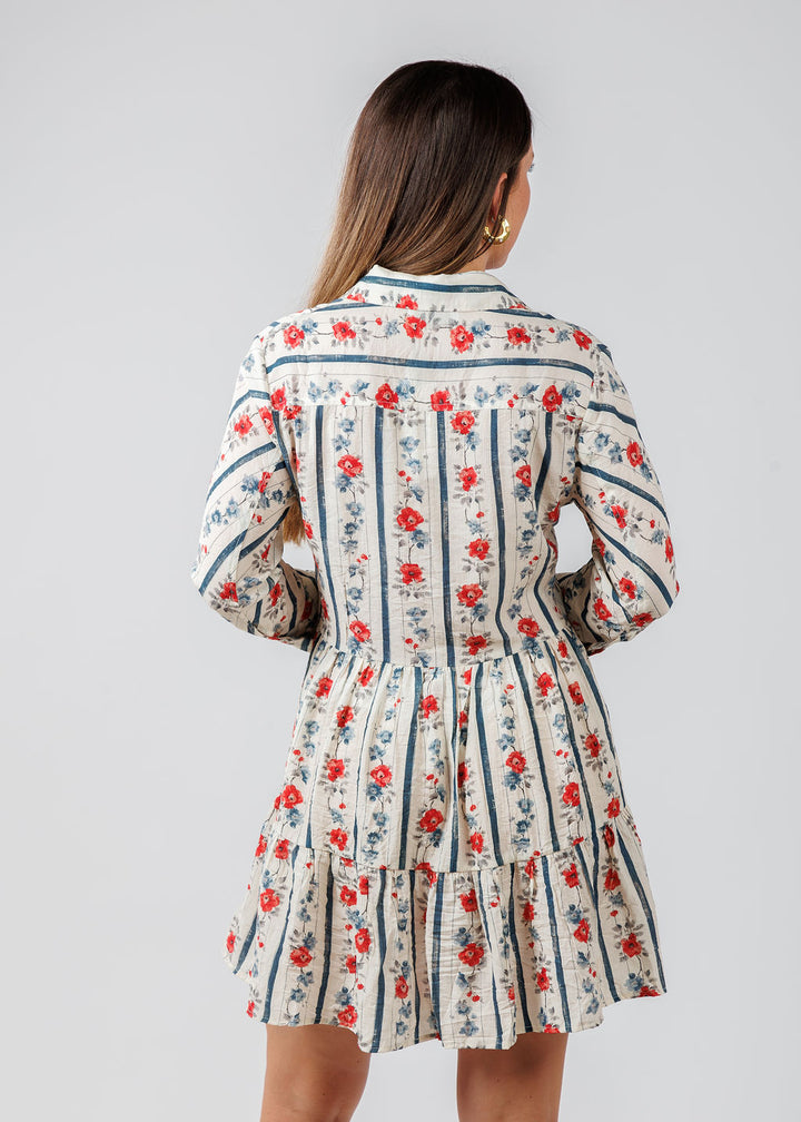 BK Floral Stripe Long Sleeve Dress in Cream available at Barbara Katz