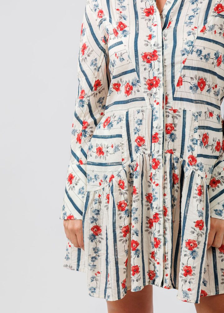 BK Floral Stripe Long Sleeve Mini Dress in Cream available at Barbara Katz