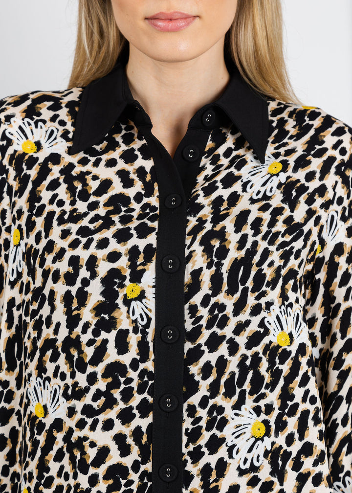 BK Flower Animal Print Shirt in Brown Multi available at Barbara Katz