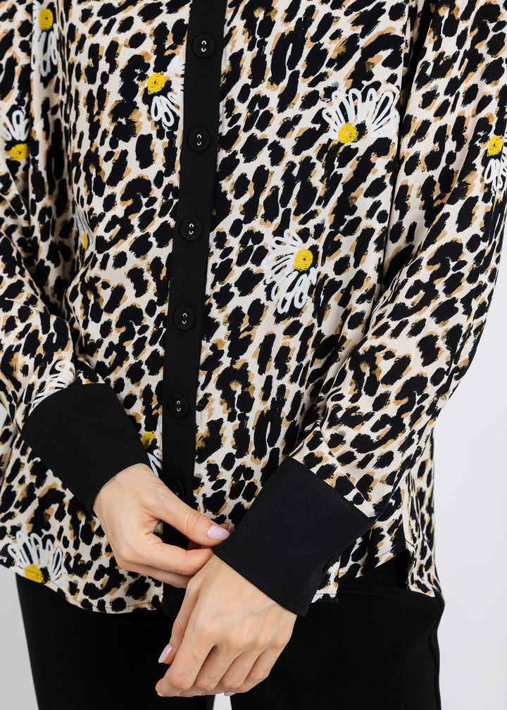 BK Flower Animal Print Shirt in Brown Multi available at Barbara Katz