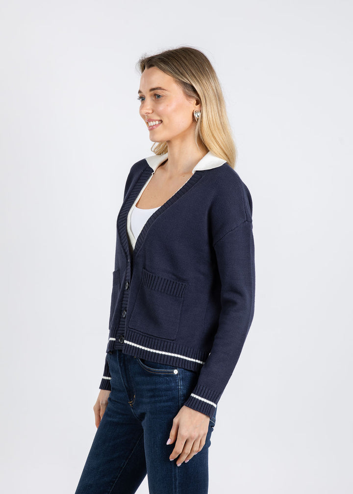 BK Franki Collared Twofor Cardigan in Navy available at Barbara Katz
