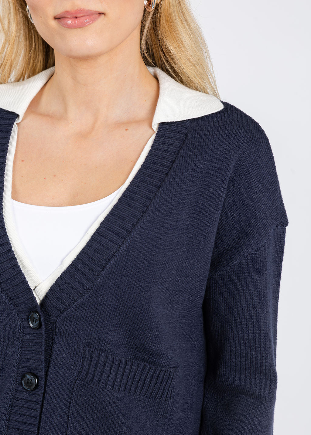 BK Franki Collared Twofor Cardigan in Navy available at Barbara Katz