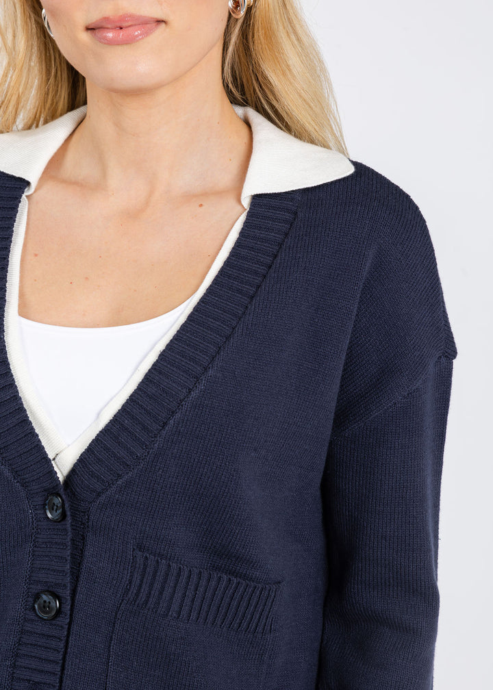 BK Franki Collared Twofor Cardigan in Navy available at Barbara Katz