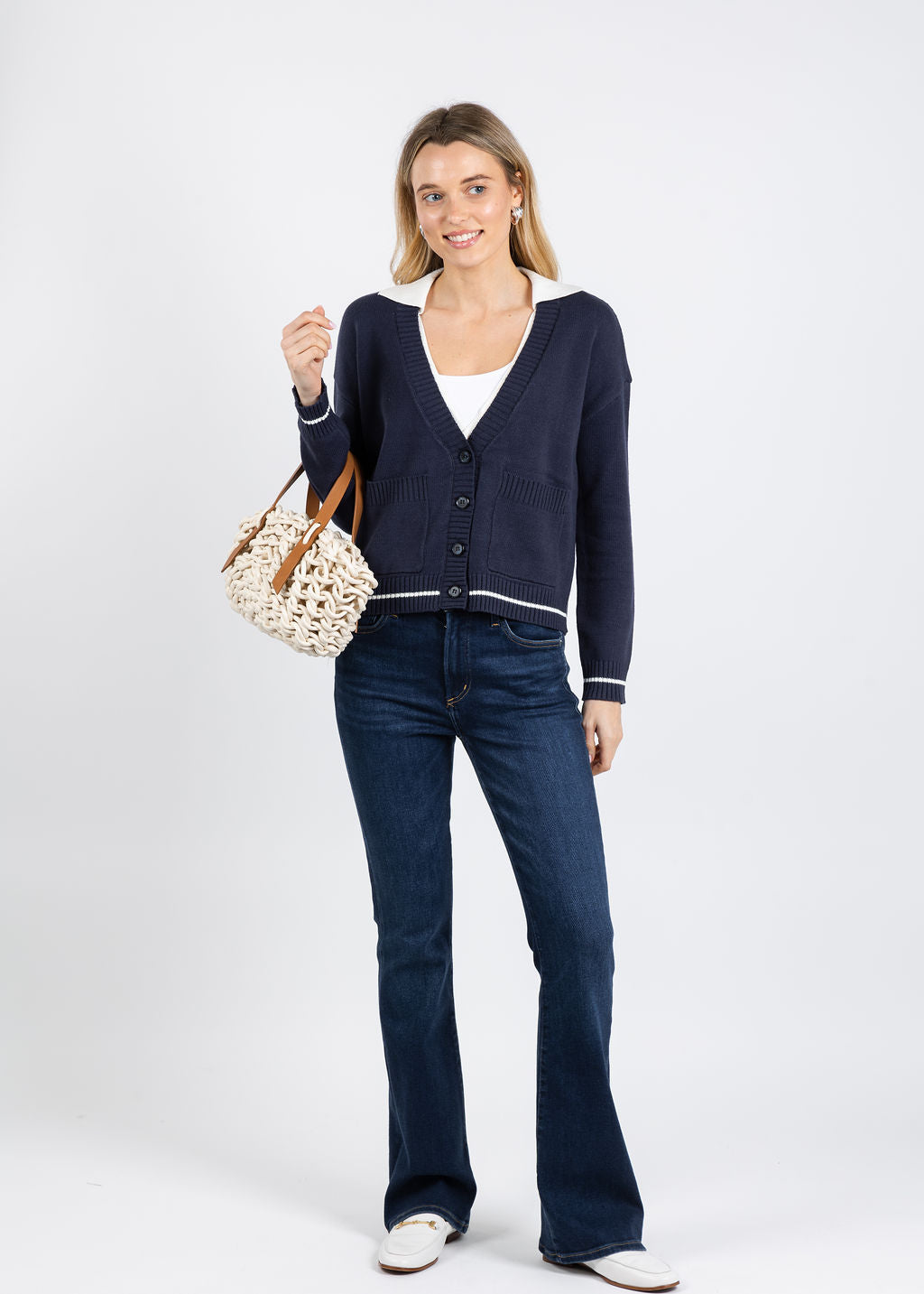 BK Franki Collared Twofor Cardigan in Navy available at Barbara Katz