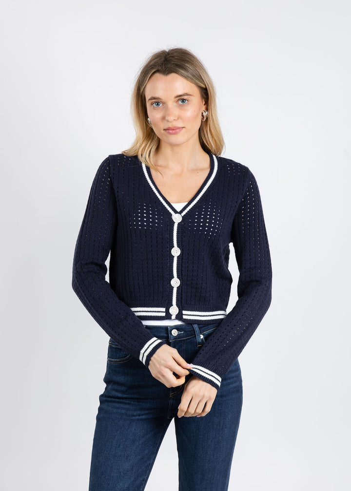 BK Franki Varsity Mesh Cardigan in Navy available at Barbara Katz