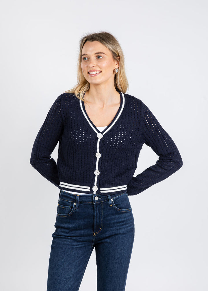 BK Franki Varsity Mesh Cardigan in Navy available at Barbara Katz