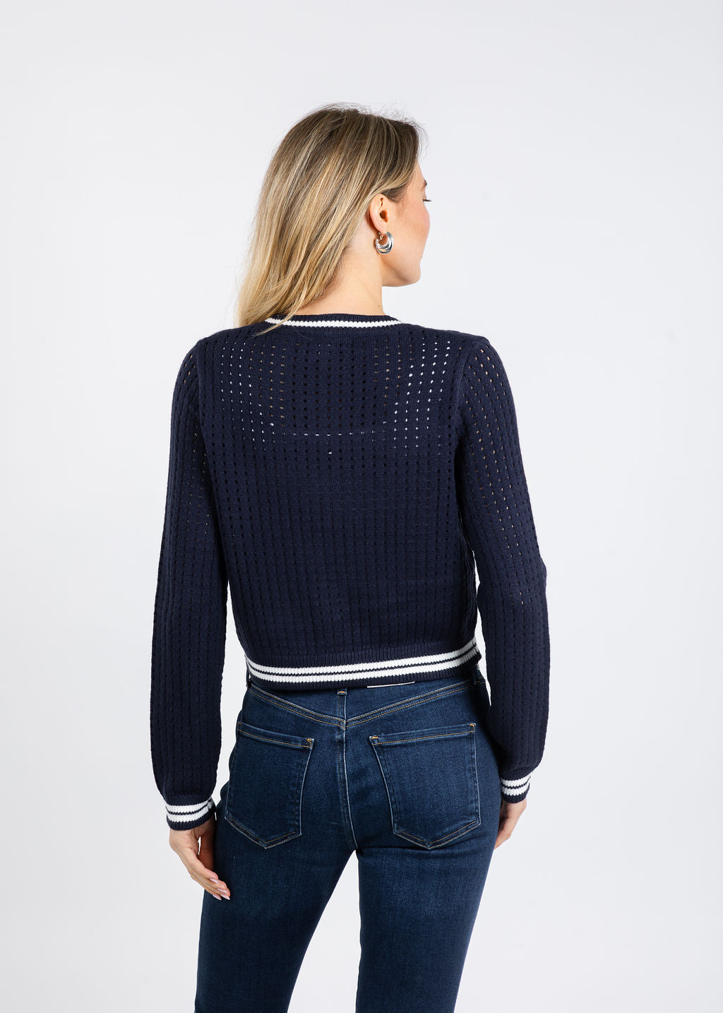 BK Franki Varsity Mesh Cardigan in Navy available at Barbara Katz
