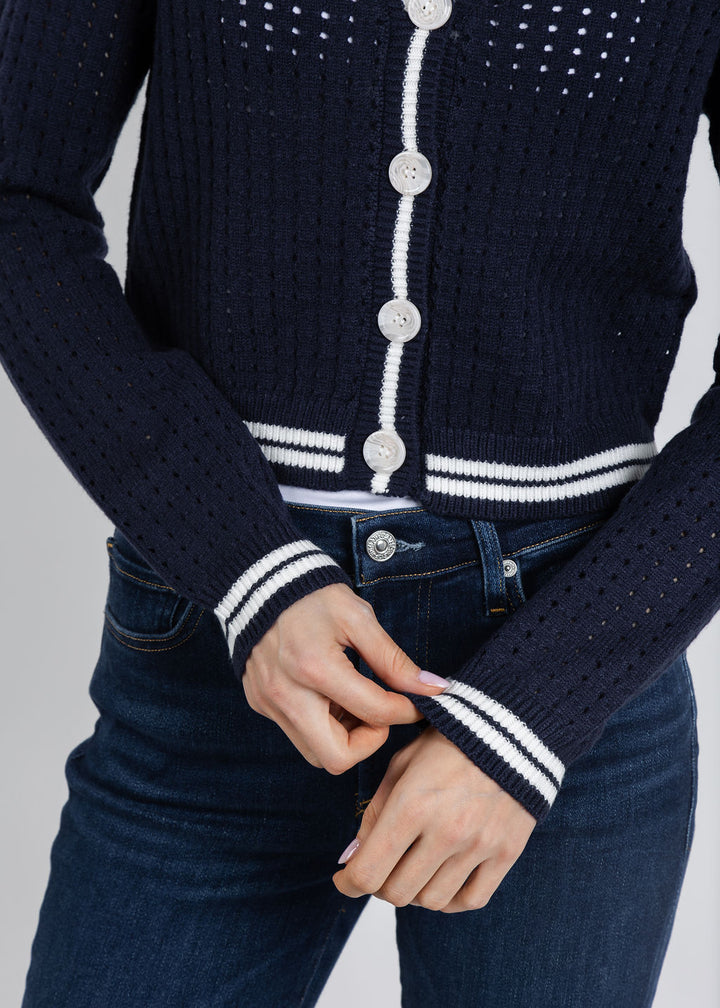 BK Franki Varsity Mesh Cardigan in Navy available at Barbara Katz