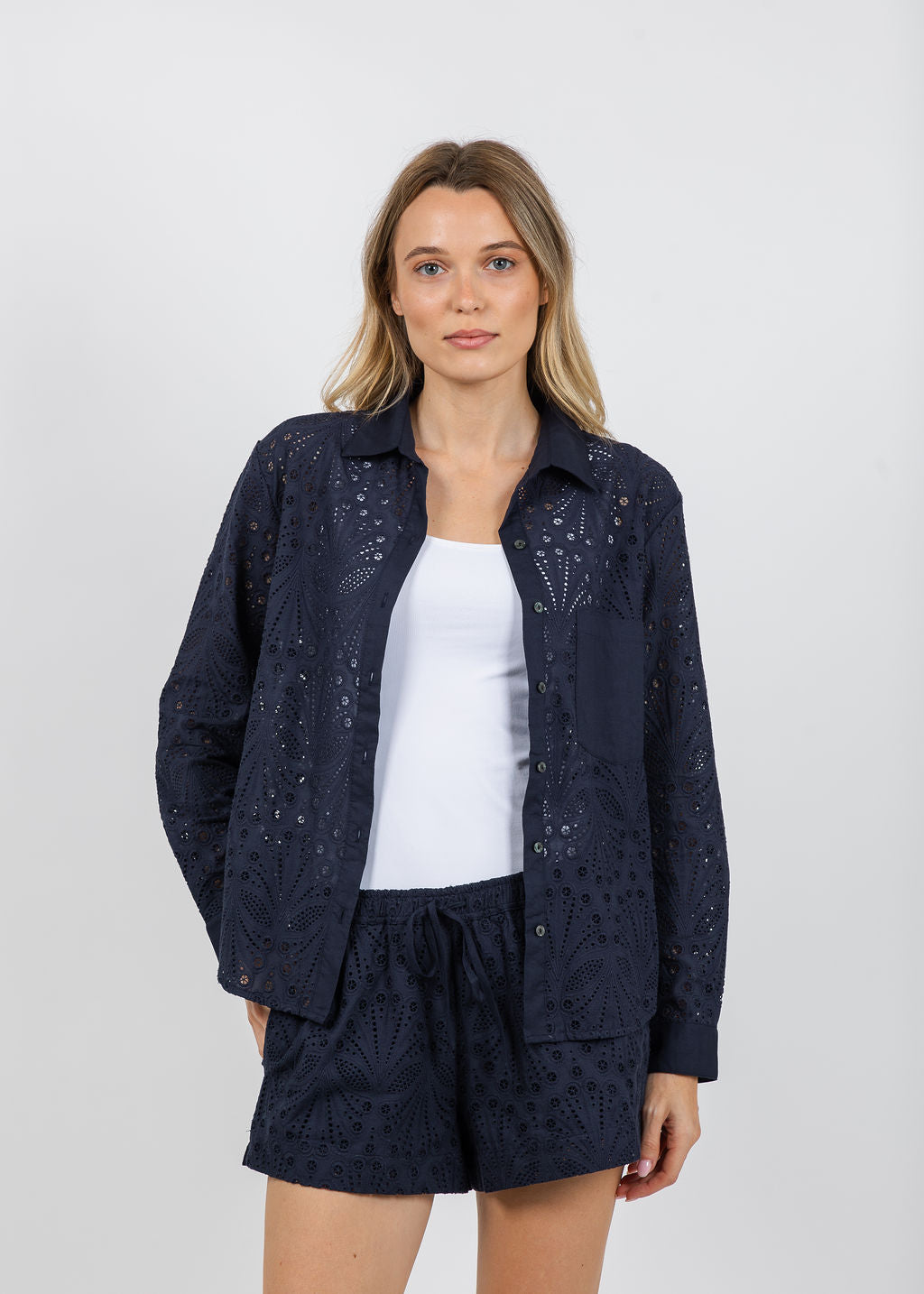 BK Gia Lace Blouse in Indigo available at Barbara Katz