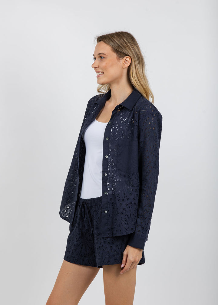 BK Gia Lace Blouse in Indigo available at Barbara Katz