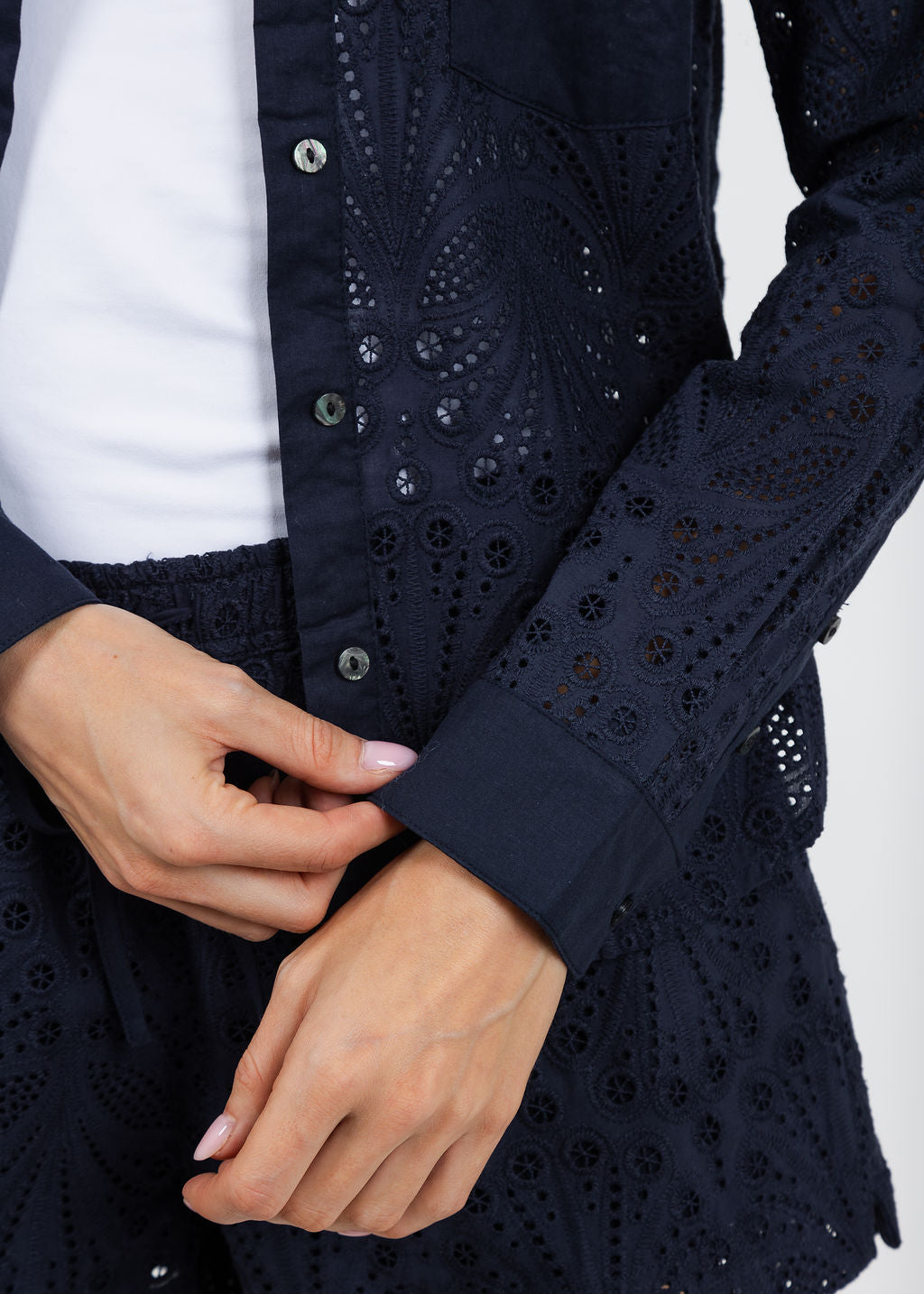 BK Gia Lace Blouse in Indigo available at Barbara Katz