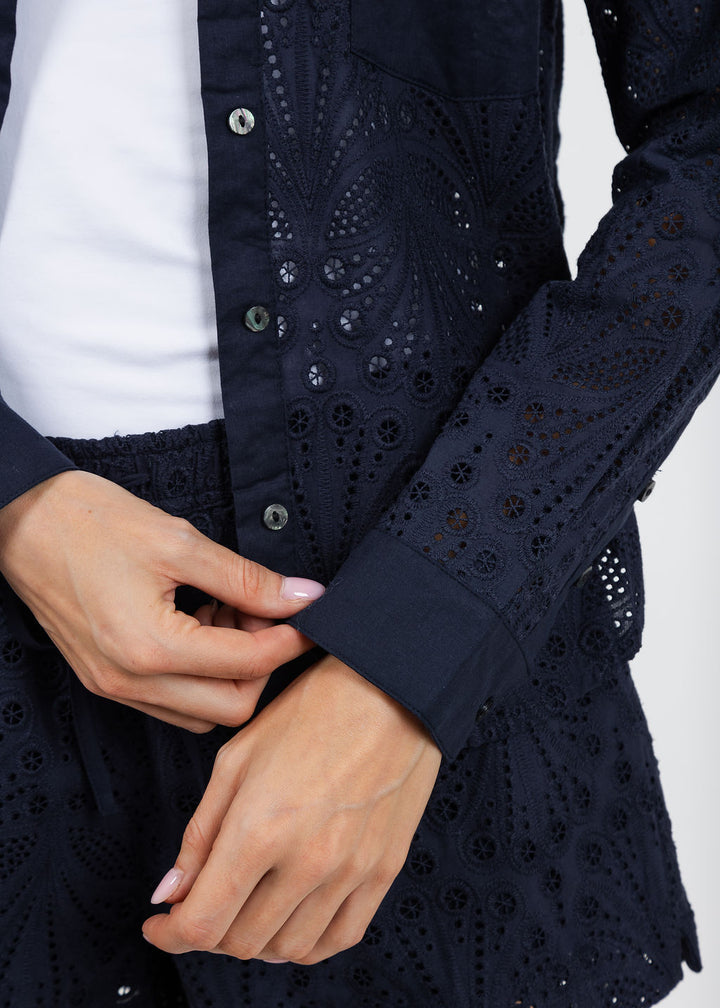 BK Gia Lace Blouse in Indigo available at Barbara Katz