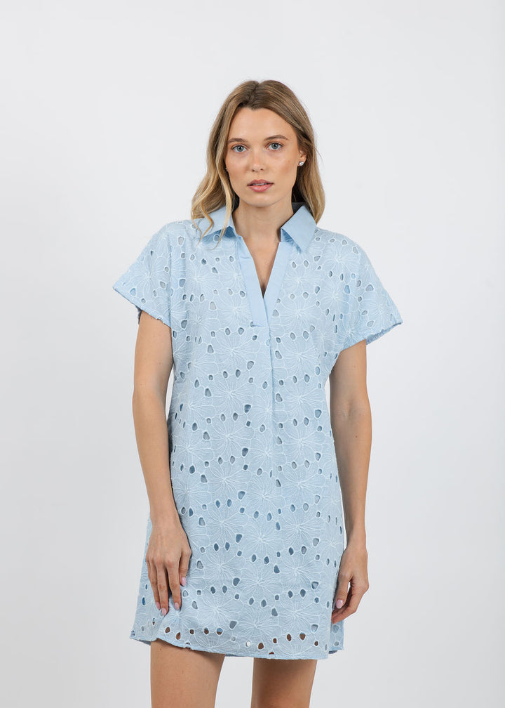 BK Gina Embroidered Dress in Blue available at Barbara Katz
