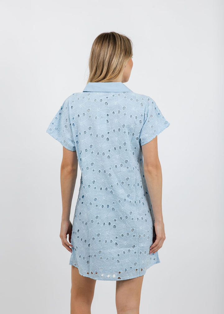 BK Gina Embroidered Dress in Blue available at Barbara Katz
