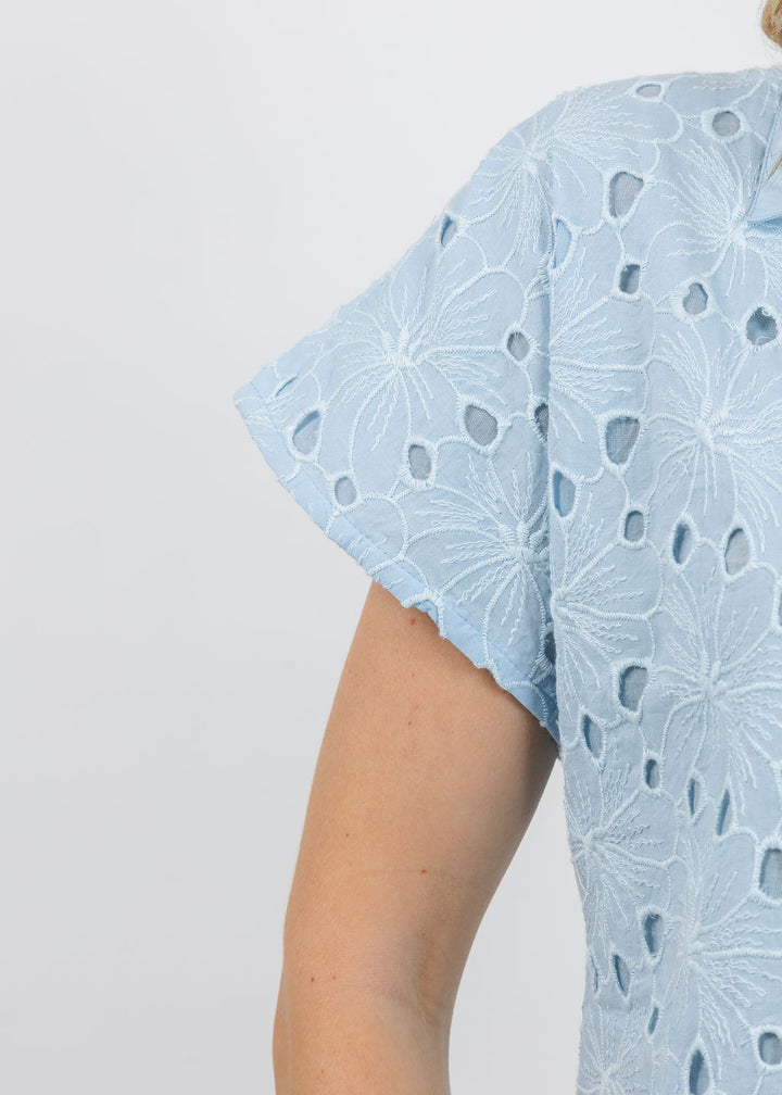 BK Gina Embroidered Dress in Blue available at Barbara Katz