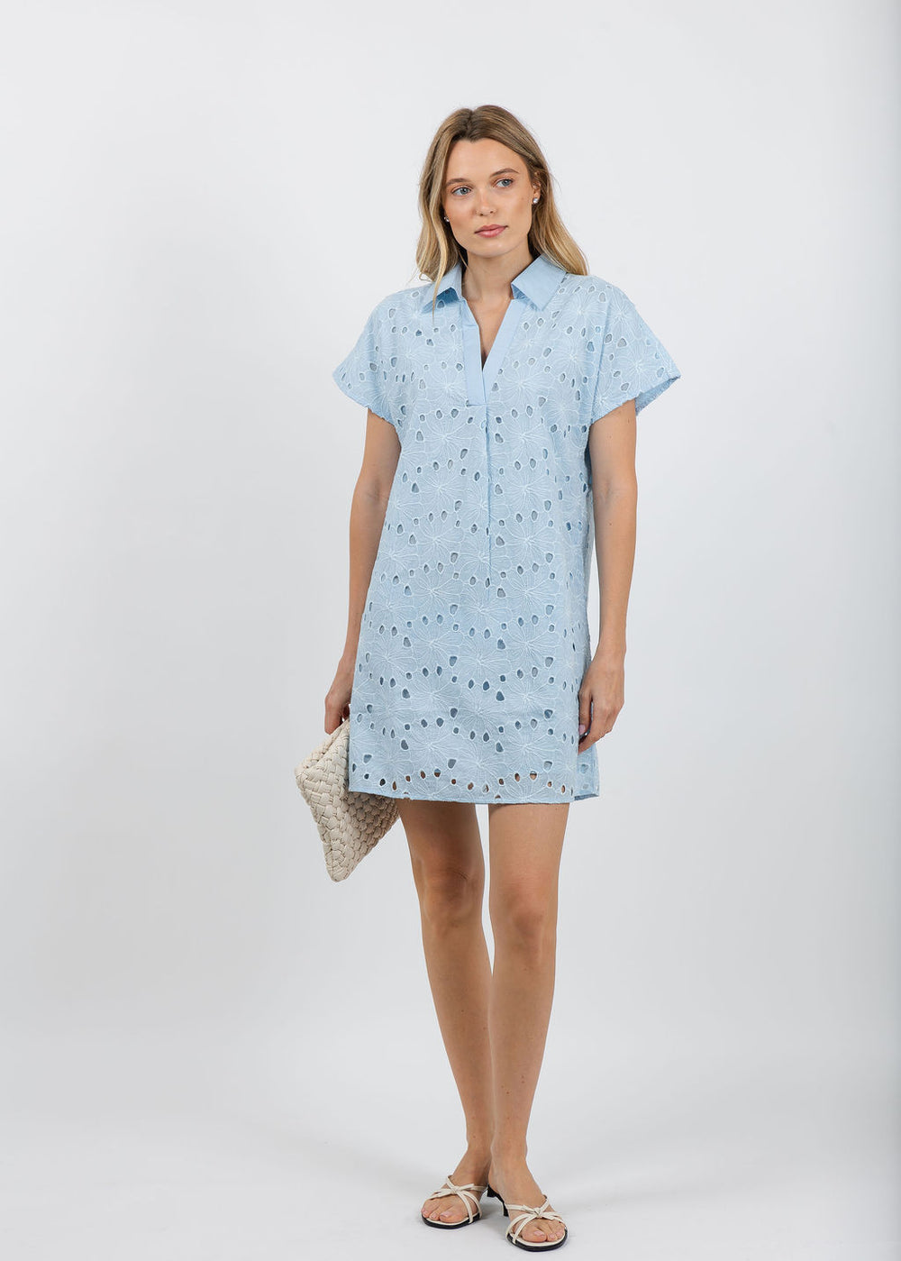 BK Gina Embroidered Dress in Blue available at Barbara Katz