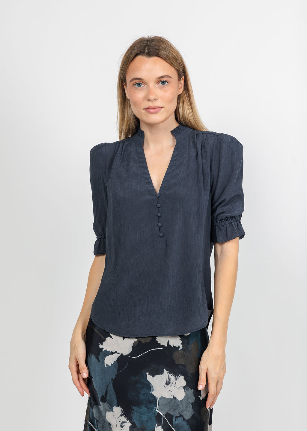 BK Go Evermore Blouse in Navy available at Barbara Katz