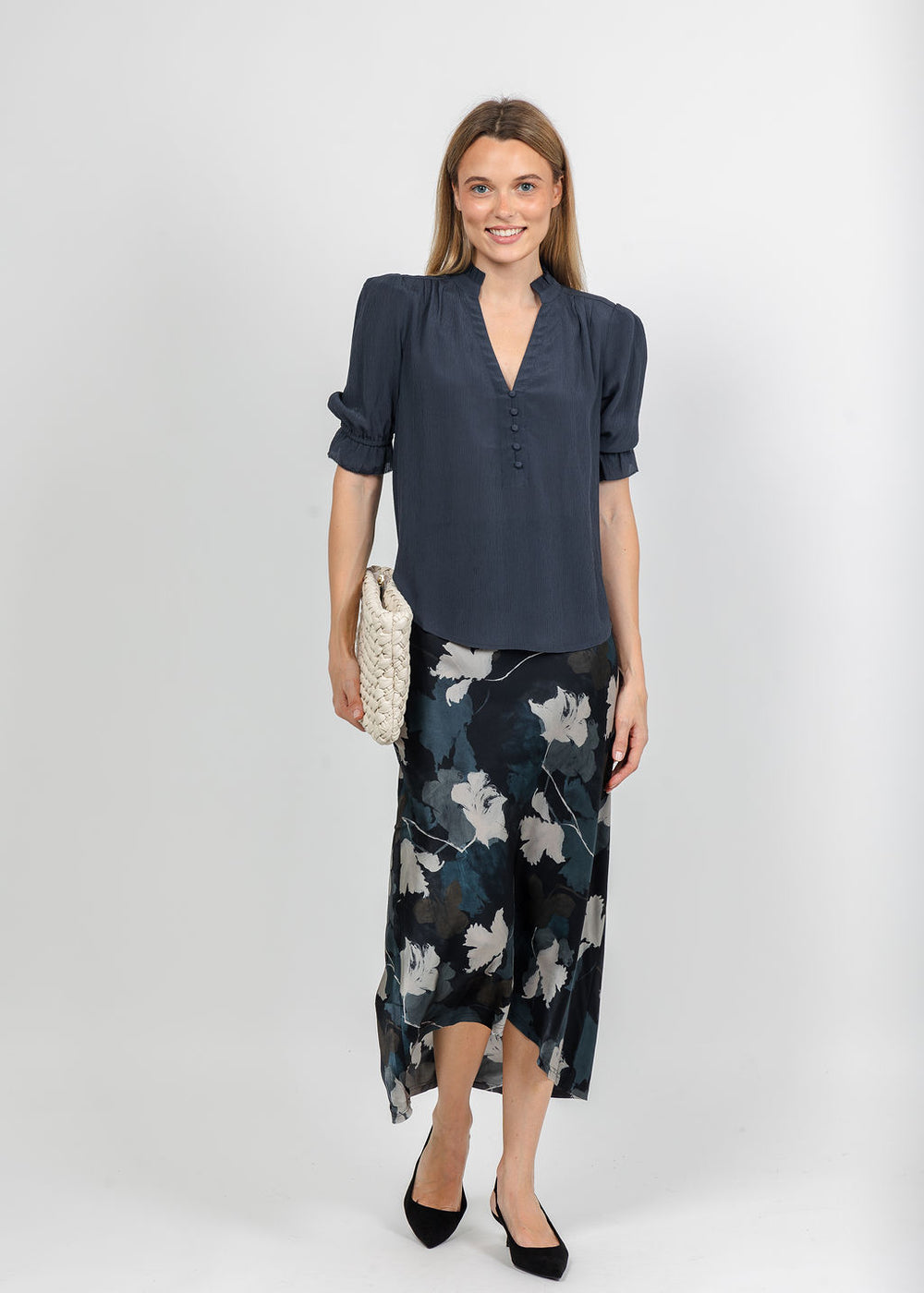 BK Go Evermore Blouse in Navy available at Barbara Katz