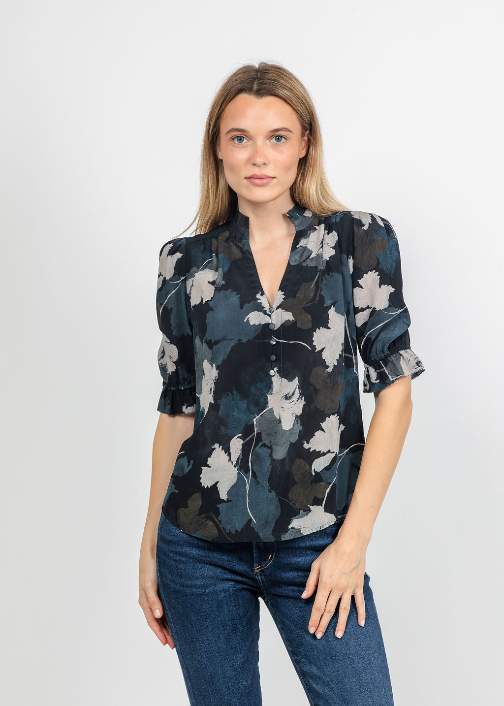 BK Go Evermore Printed Blouse in Midnight Moon available at Barbara Katz
