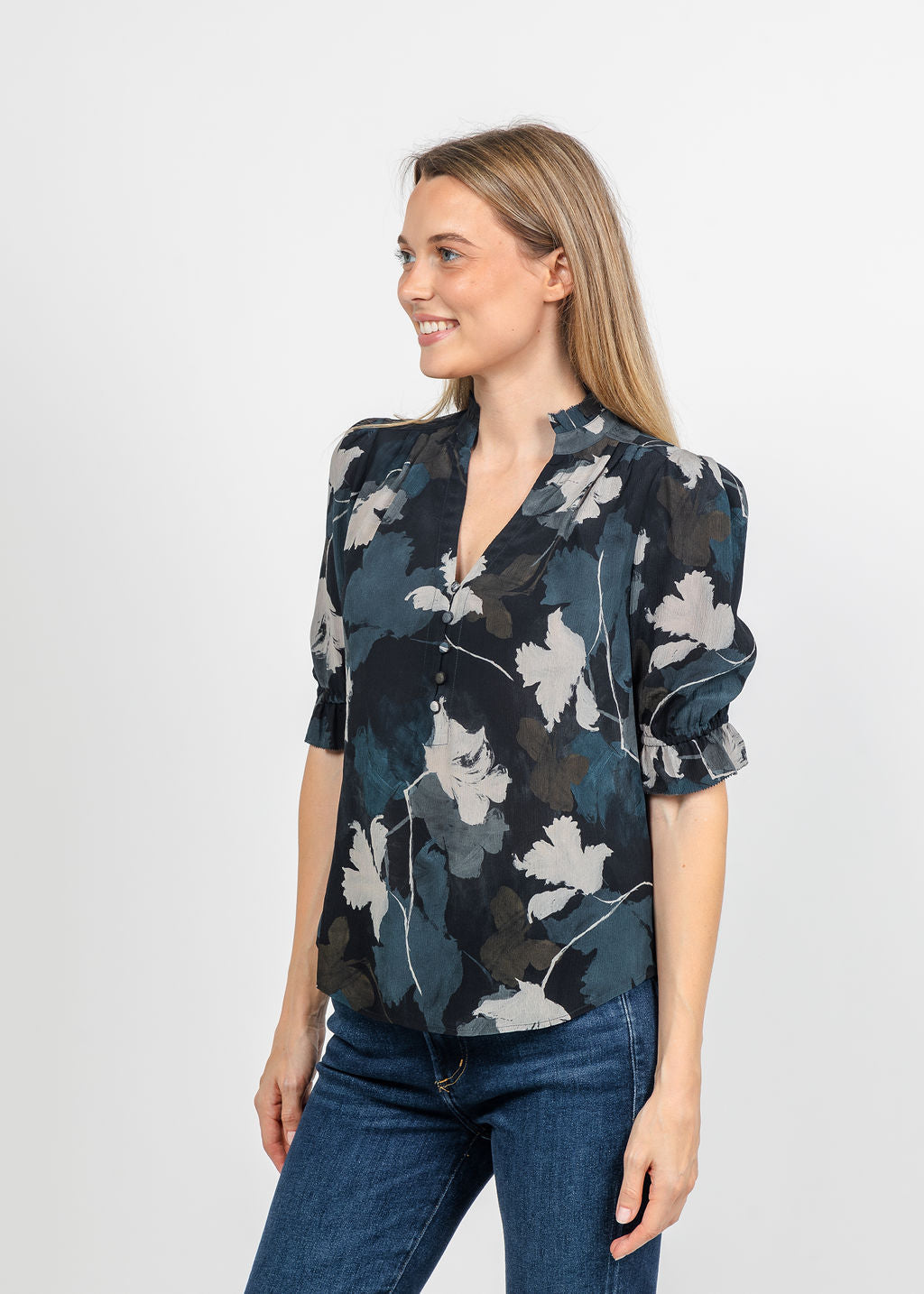 BK Go Evermore Printed Blouse in Midnight Moon available at Barbara Katz
