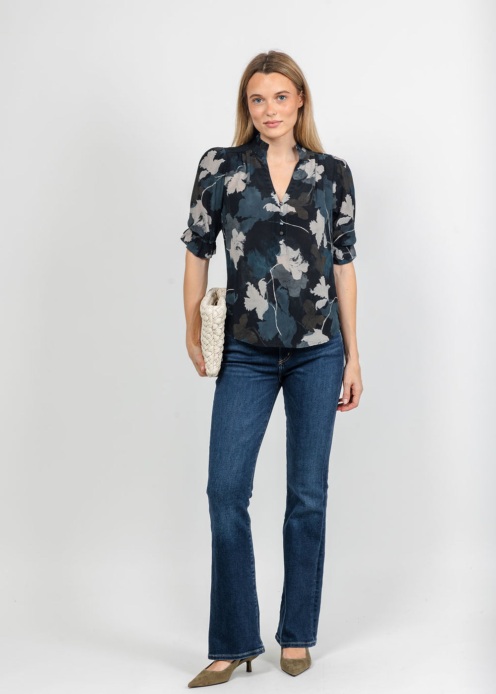 BK Go Evermore Printed Blouse in Midnight Moon available at Barbara Katz