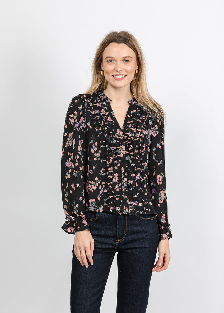 BK Go Get Ready Ruffle Print Shirt in Petal Toss available at Barbara Katz