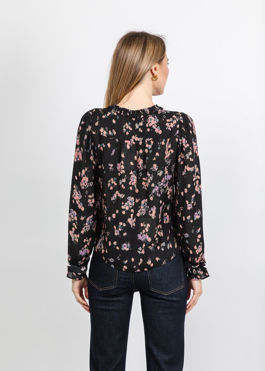 BK Go Get Ready Ruffle Print Shirt in Petal Toss available at Barbara Katz