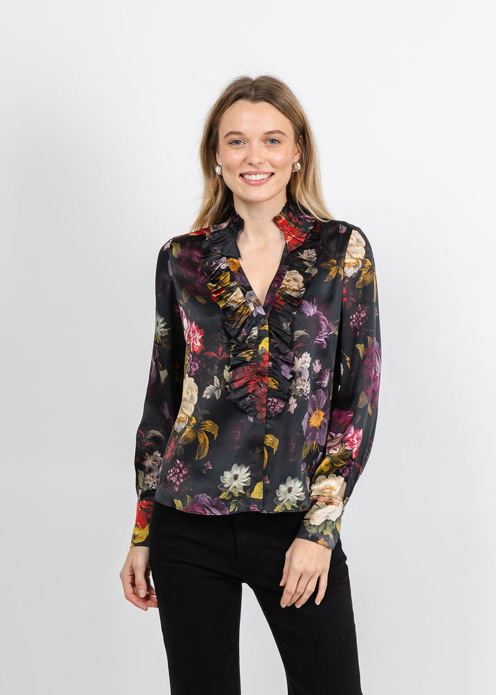 BK Go Luxe Soiree Printed Soiree Blouse in War of the Roses available at Barbara Katz