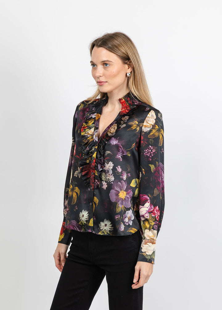 BK Go Luxe Soiree Printed Soiree Blouse in War of the Roses available at Barbara Katz