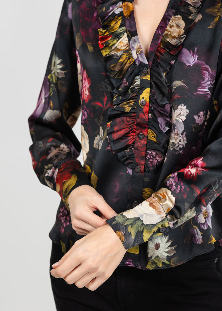 BK Go Luxe Soiree Printed Soiree Blouse in War of the Roses available at Barbara Katz