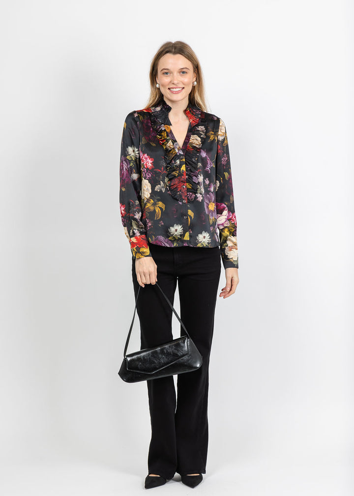 BK Go Luxe Soiree Printed Soiree Blouse in War of the Roses available at Barbara Katz