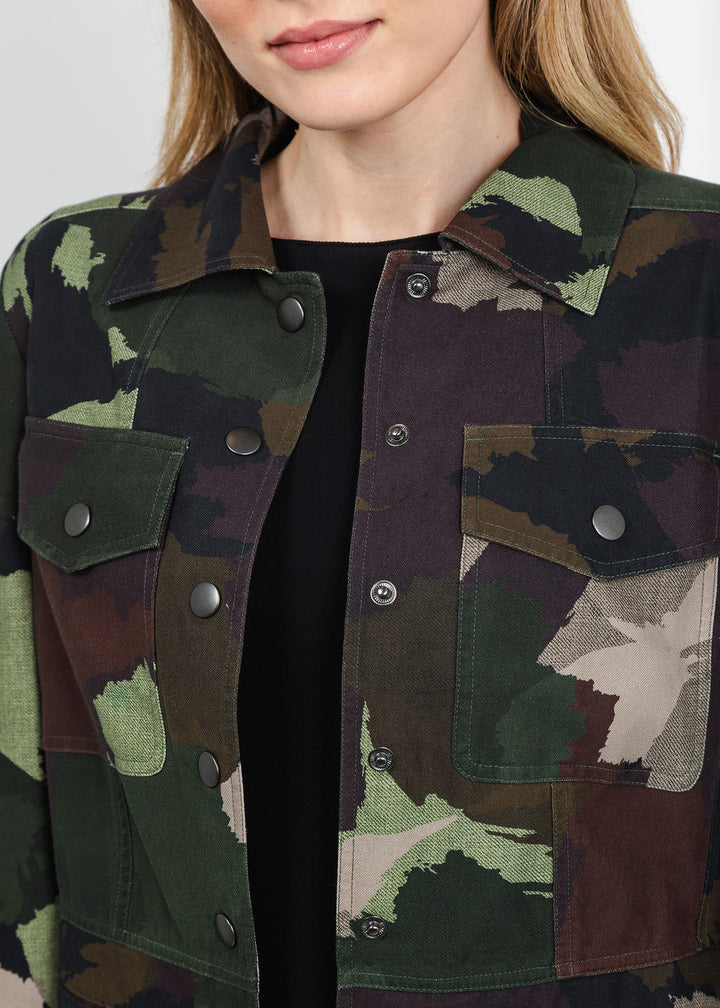 BK Go Military Printed Jacket in Army available at Barbara Katz