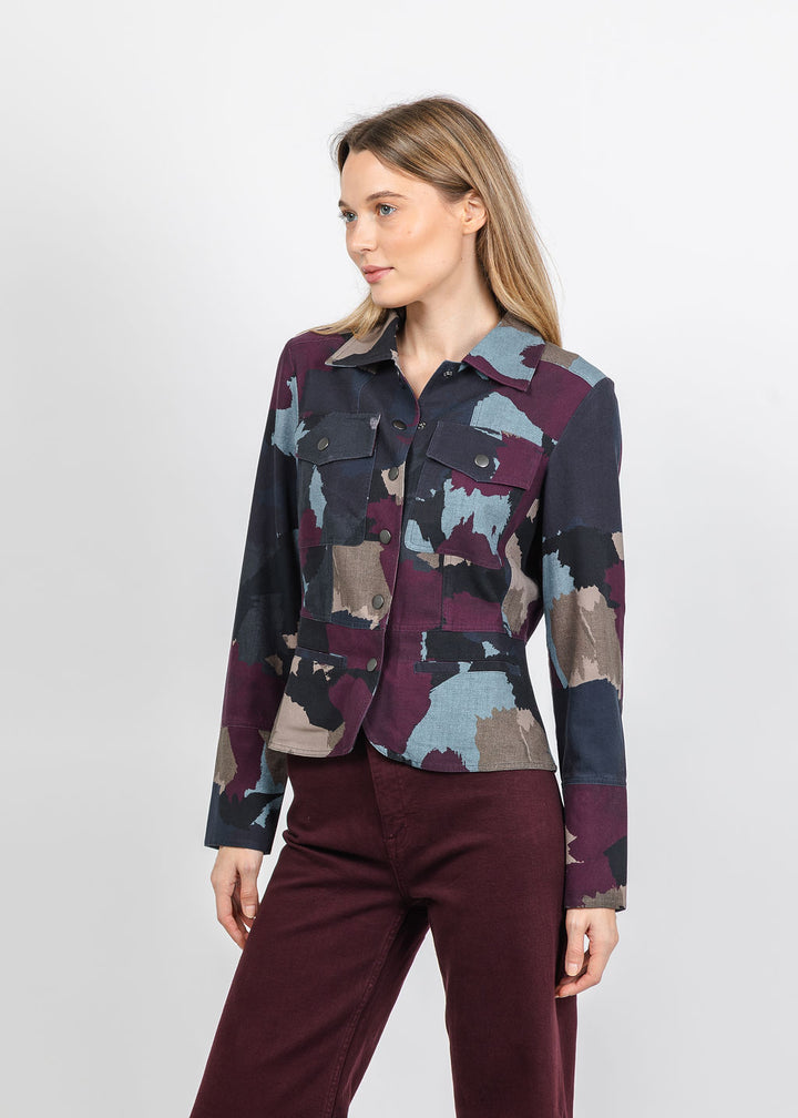 BK Go Military Printed Jacket in Burgundy available at Barbara Katz