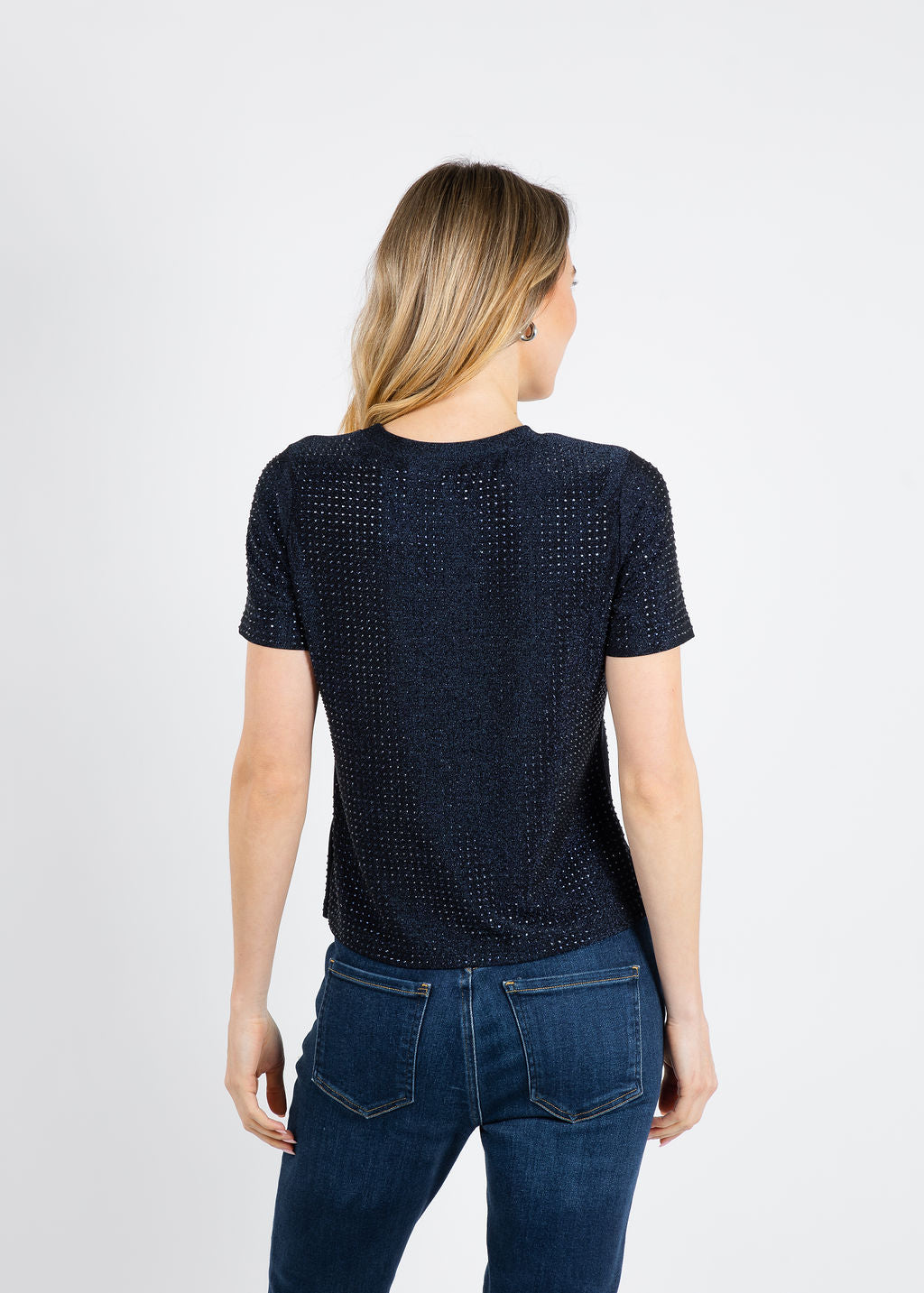 BK Griselle Grommet Stud Short Sleeve Top in Black/Navy available at Barbara Katz