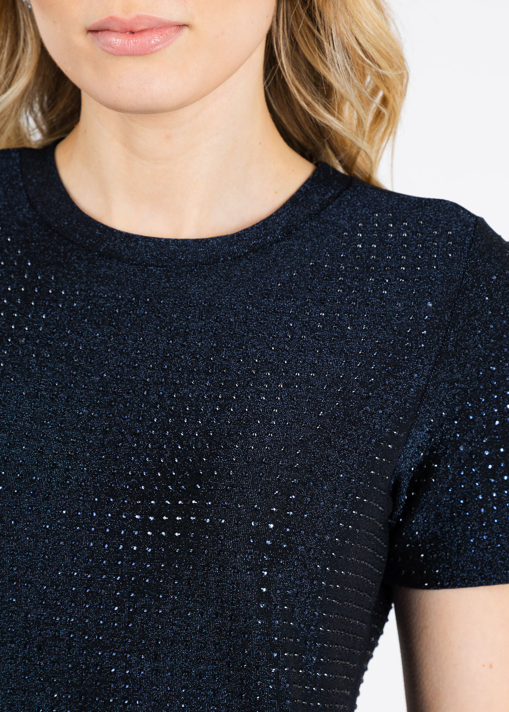 BK Griselle Grommet Stud Short Sleeve Top in Black/Navy available at Barbara Katz