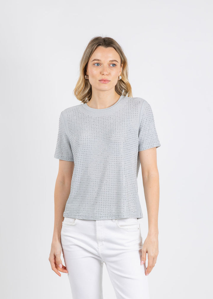BK Griselle Grommet Stud Short Sleeve Top in Silver available at Barbara Katz