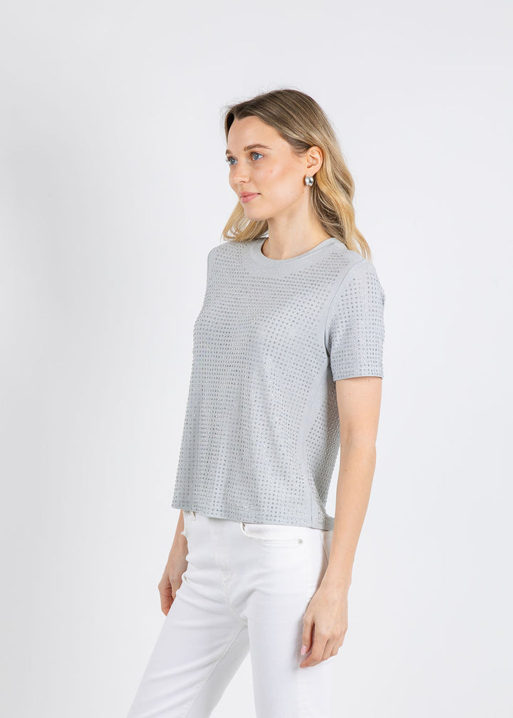 BK Griselle Grommet Stud Short Sleeve Top in Silver available at Barbara Katz