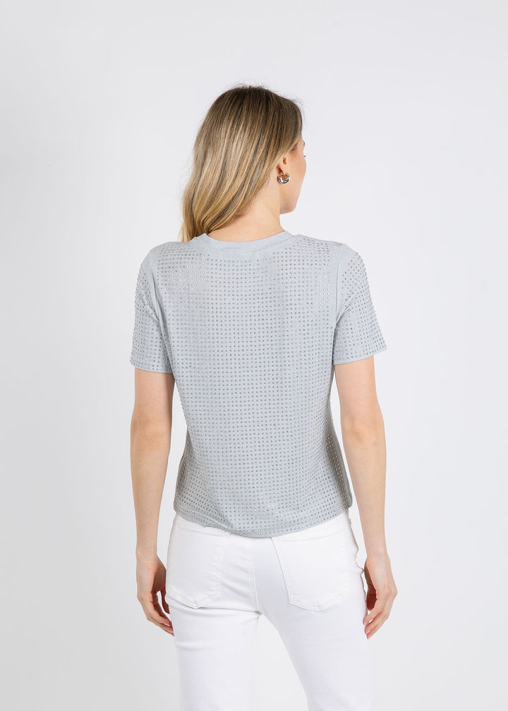 BK Griselle Grommet Stud Short Sleeve Top in Silver available at Barbara Katz