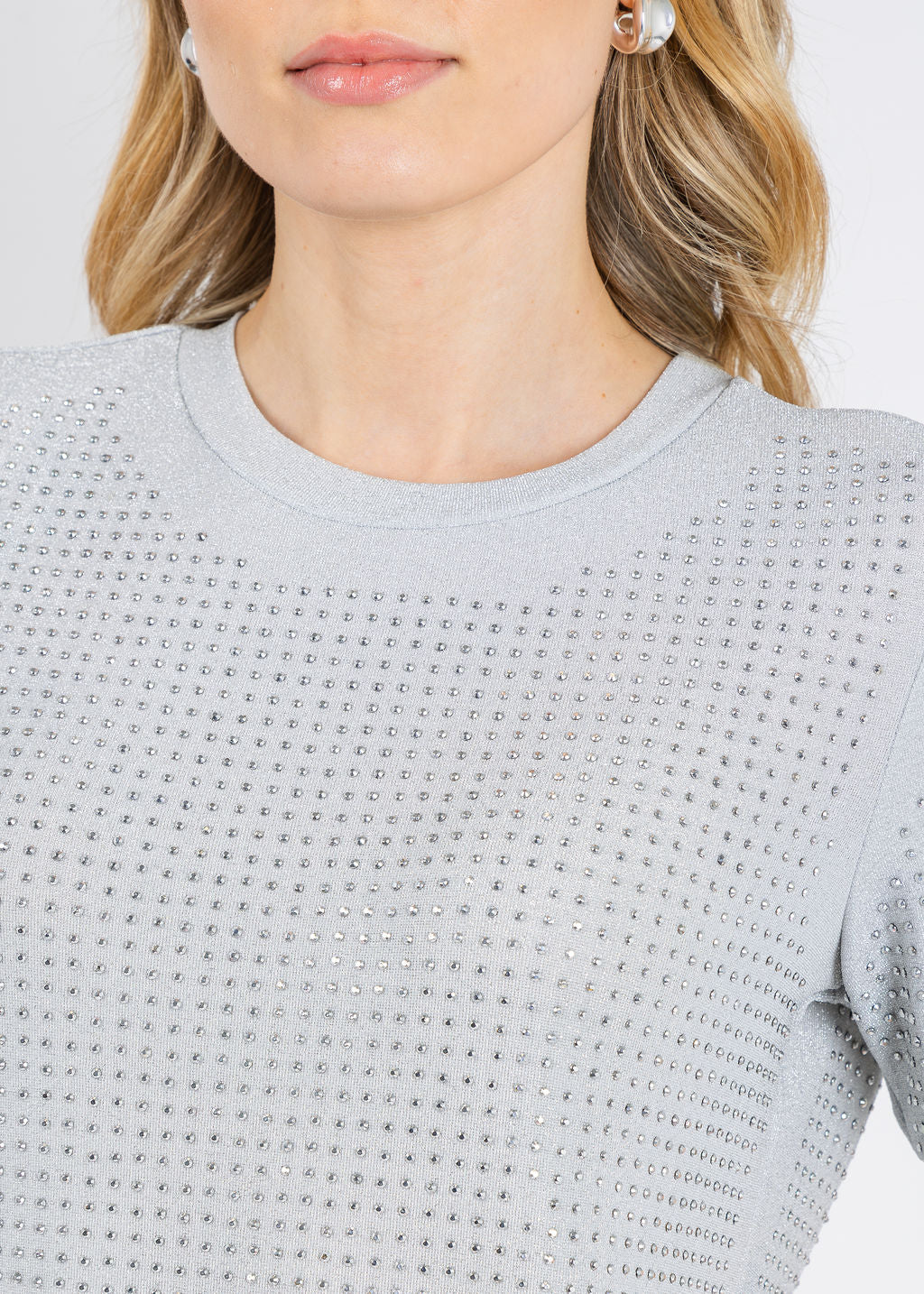 BK Griselle Grommet Stud Short Sleeve Top in Silver available at Barbara Katz
