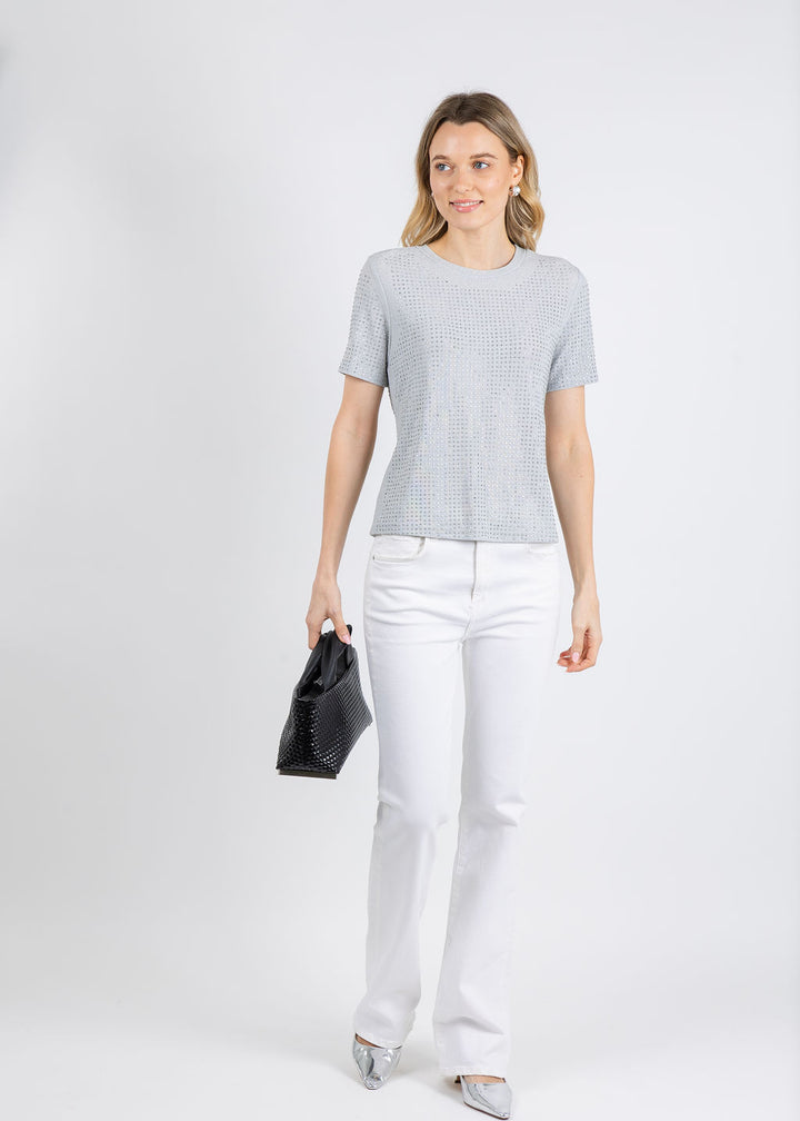 BK Griselle Grommet Stud Short Sleeve Top in Silver available at Barbara Katz