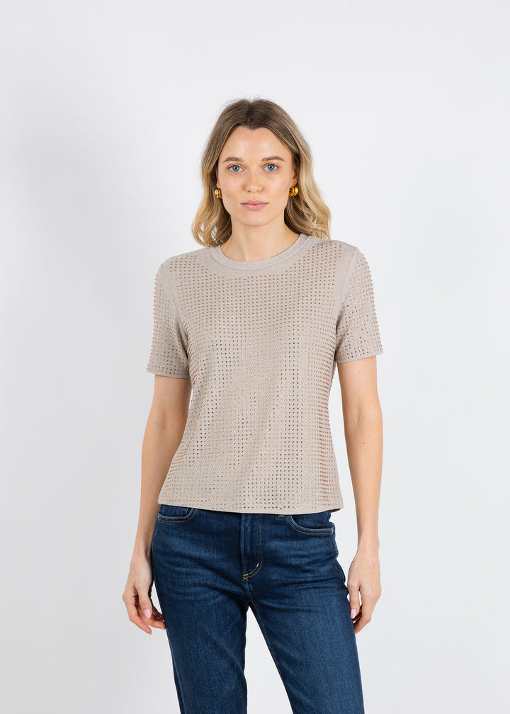 BK Griselle Grommet Stud Short Sleeve Top in Taupe available at Barbara Katz