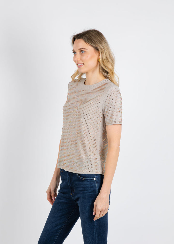 BK Griselle Grommet Stud Short Sleeve Top in Taupe available at Barbara Katz