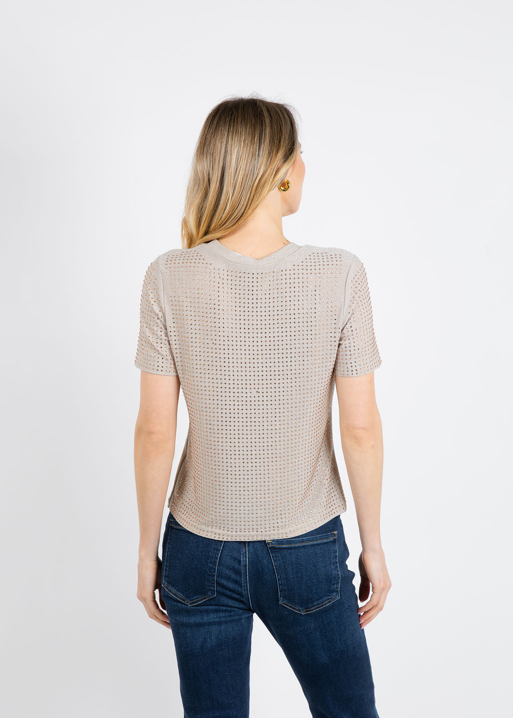 BK Griselle Grommet Stud Short Sleeve Top in Taupe available at Barbara Katz