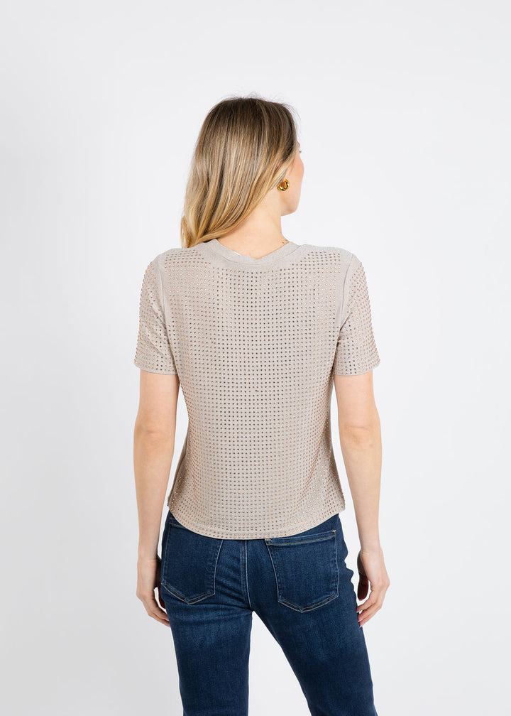 BK Griselle Grommet Stud Short Sleeve Top in Taupe available at Barbara Katz